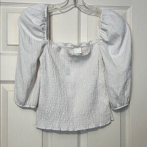 H&M White Crop Top with Puff Sleeves